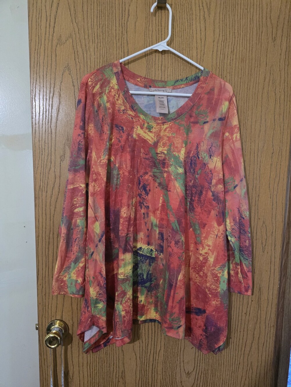 Philosphy Multipattern Red Abstract Long-Sleeve Women's Top Xxl